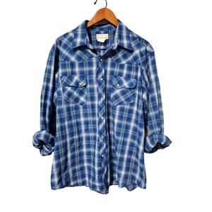 Wrangler Wrancher Men's Pearl Snap Western Shirt. L/S. Blue Plaid. Size XL
